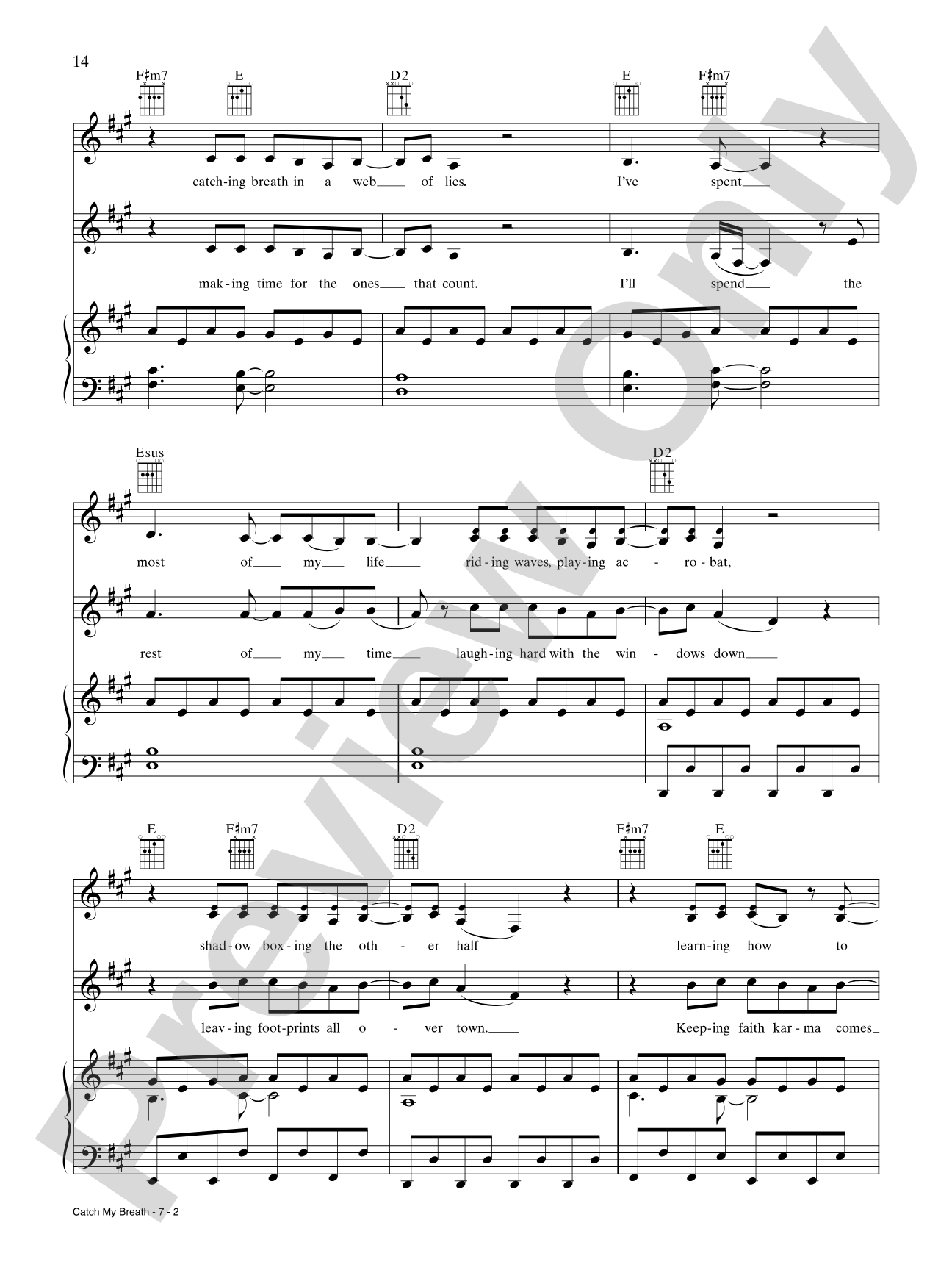 Catch My Breath: Piano/Vocal/Chords