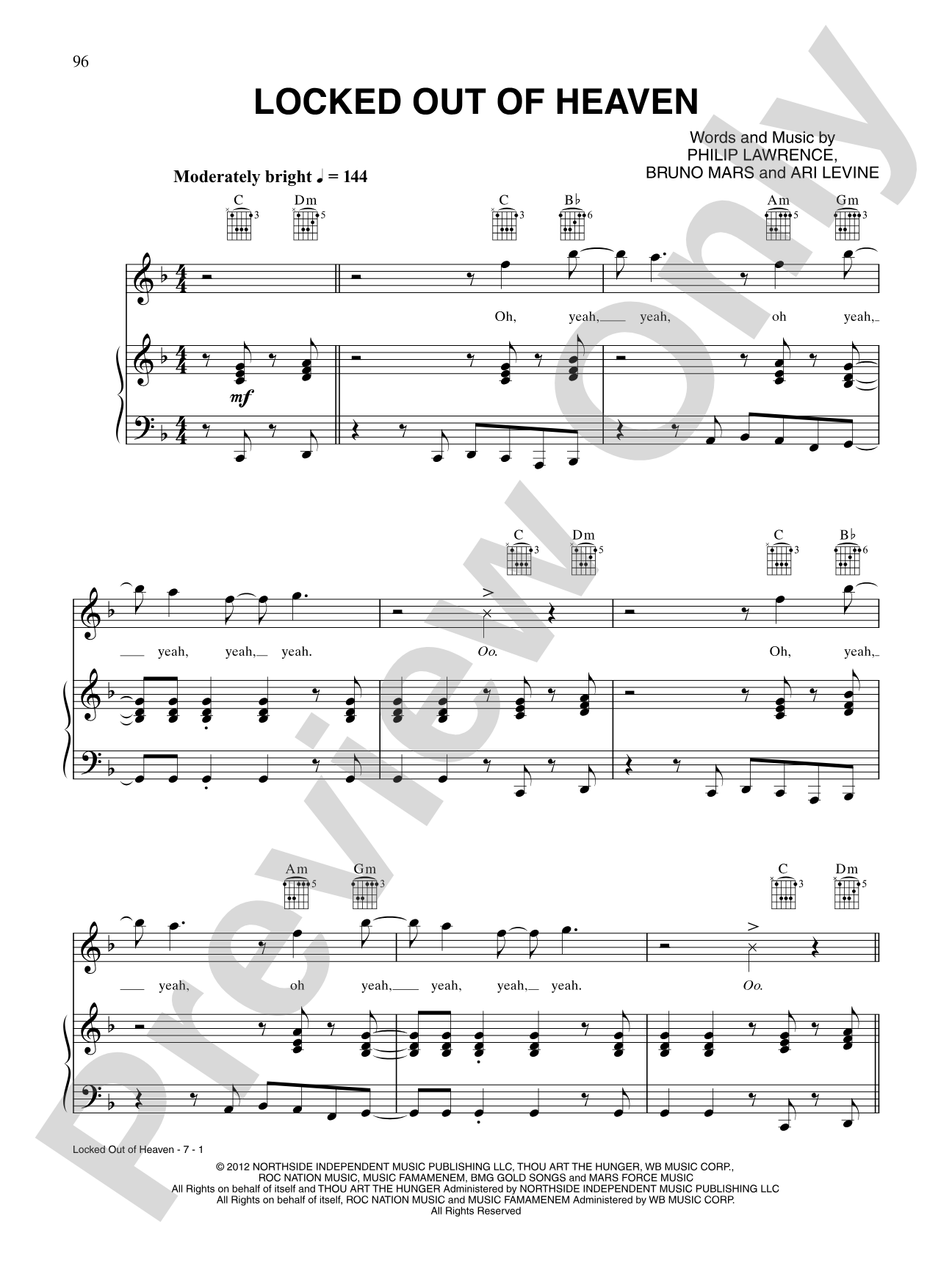 Locked Out of Heaven: Piano/Vocal/Chords