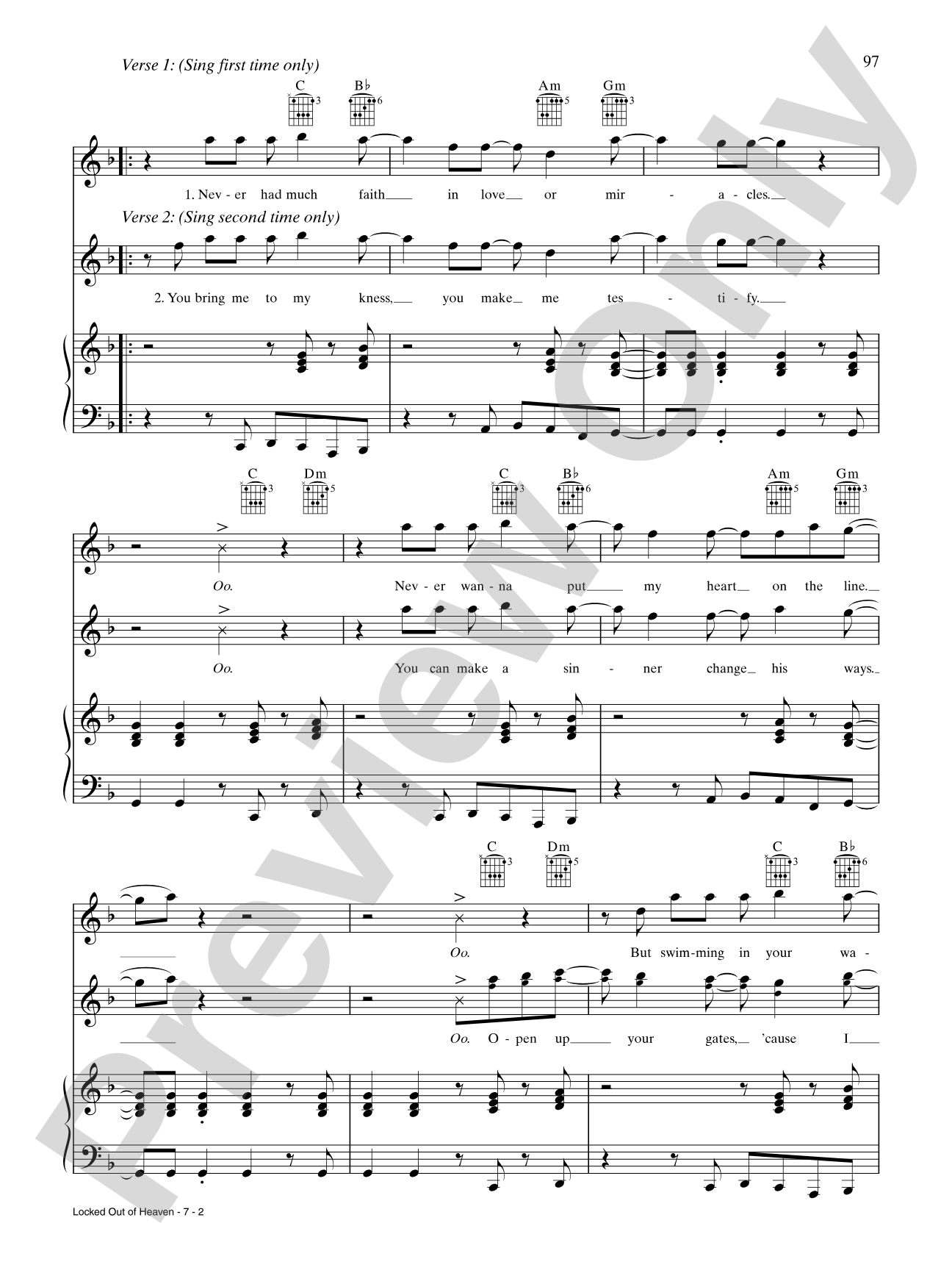 Locked Out of Heaven: Piano/Vocal/Chords