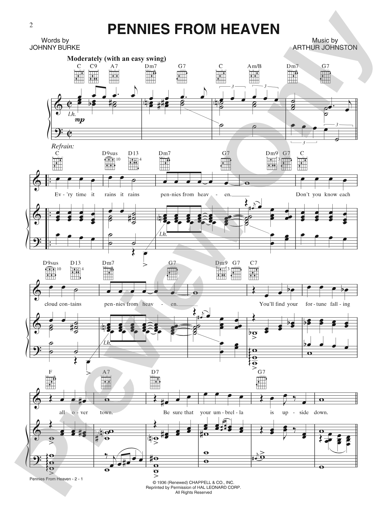 Pennies from Heaven: Piano/Vocal/Chords