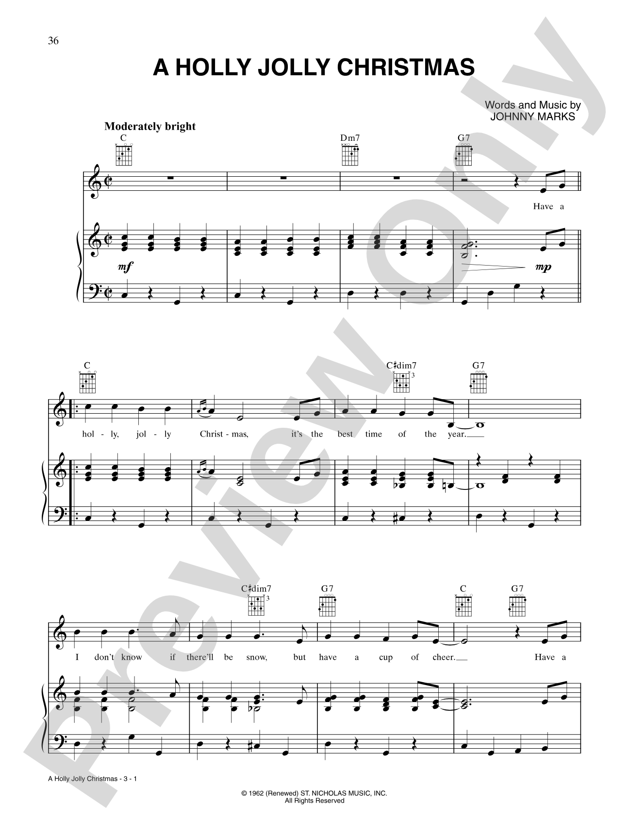 A Holly Jolly Christmas: Piano/Vocal/Chords