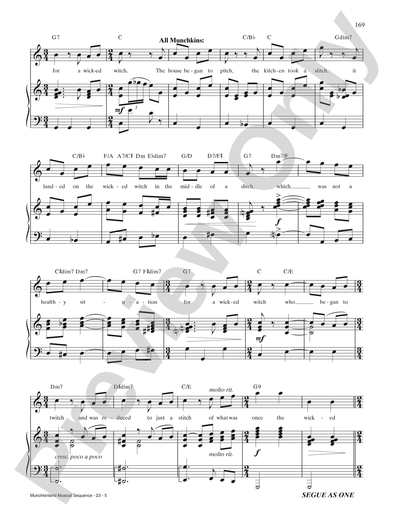 Munchkinland Musical Sequence: Piano/Vocal/Chords