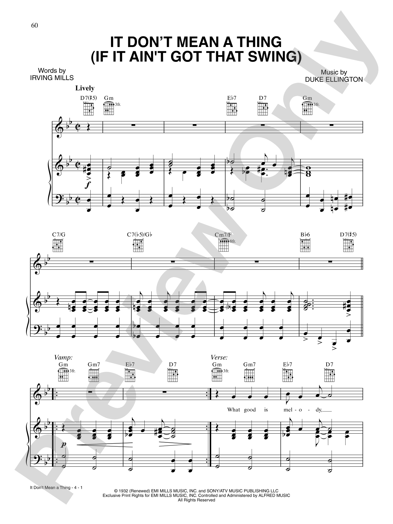 It Don't Mean a Thing (If It Ain't Got That Swing): Piano/Vocal/Chords