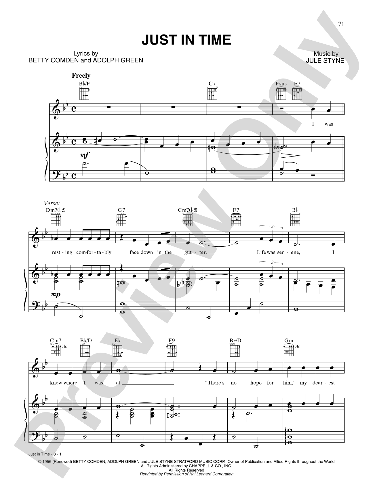 Just in Time: Piano/Vocal/Chords