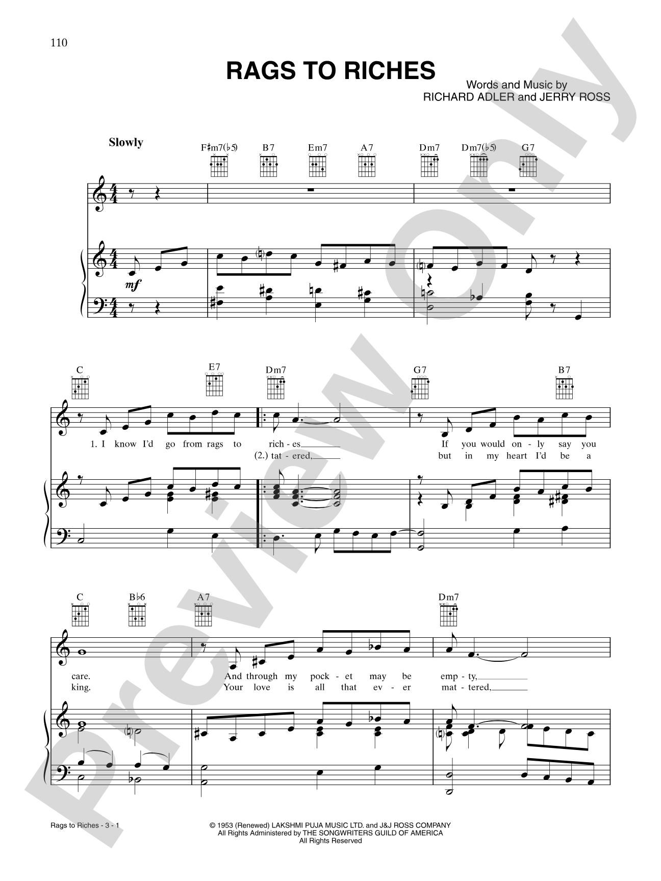 Rags to Riches: Piano/Vocal/Chords