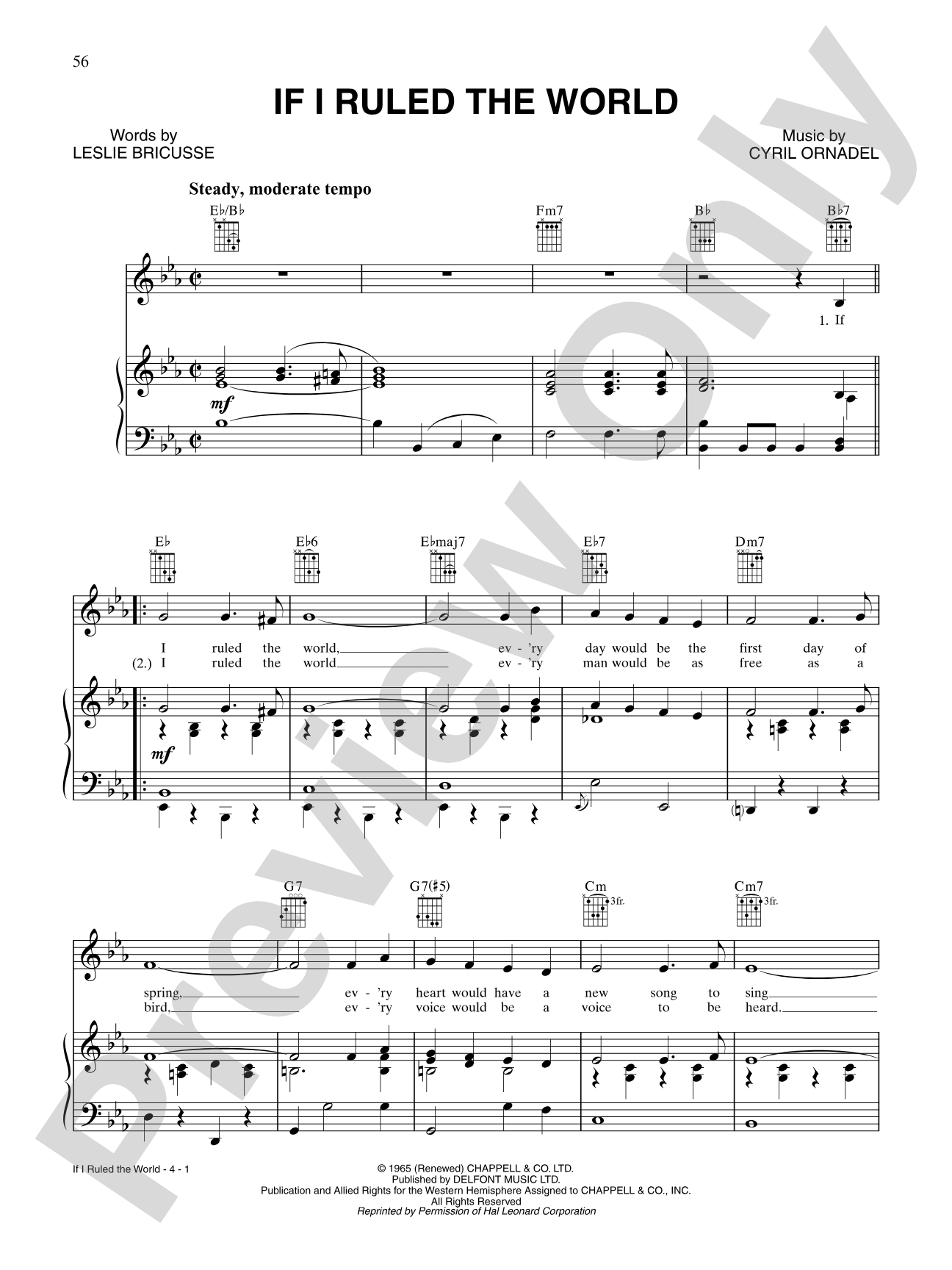 If I Ruled the World: Piano/Vocal/Chords