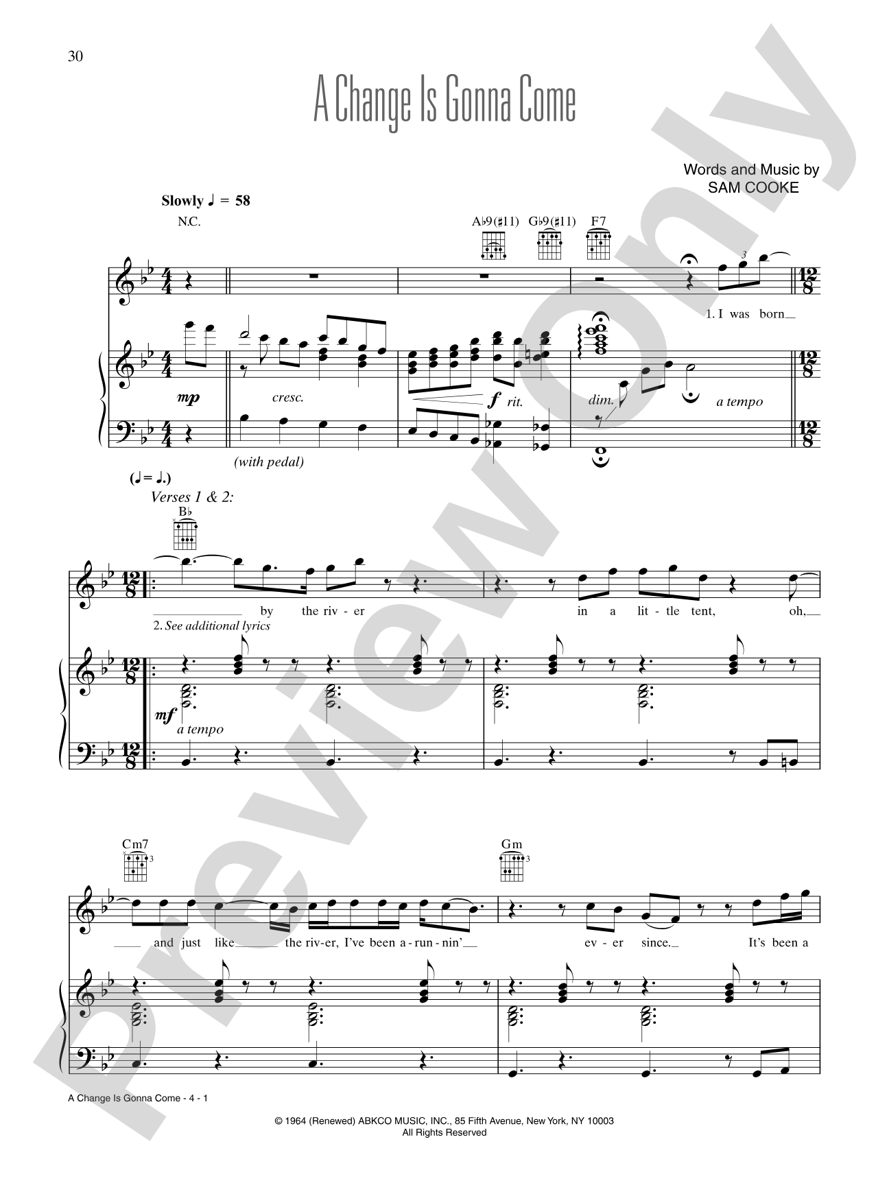 A Change Is Gonna Come: Piano/Vocal/Chords