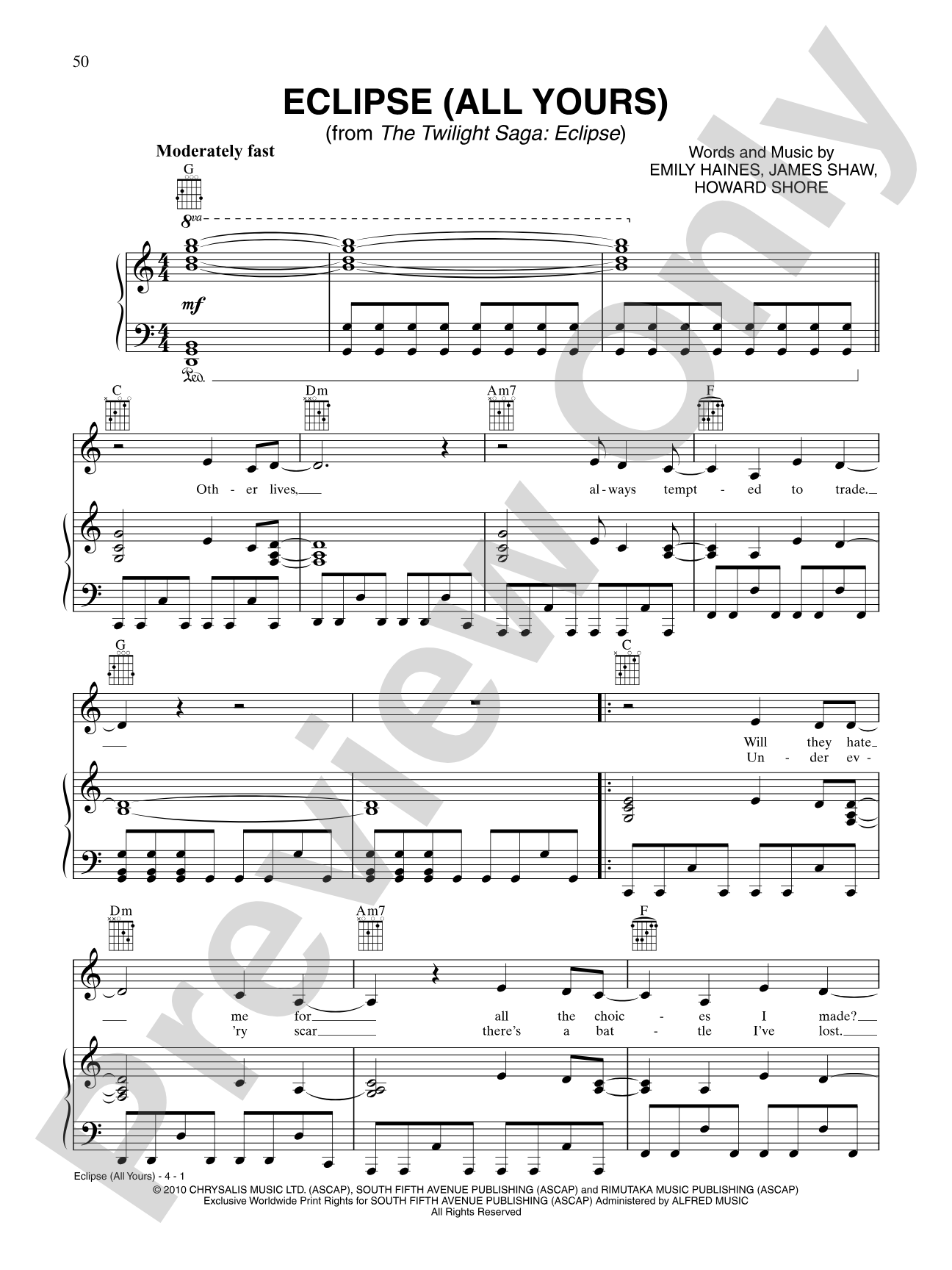 Eclipse (All Yours): Piano/Vocal/Chords