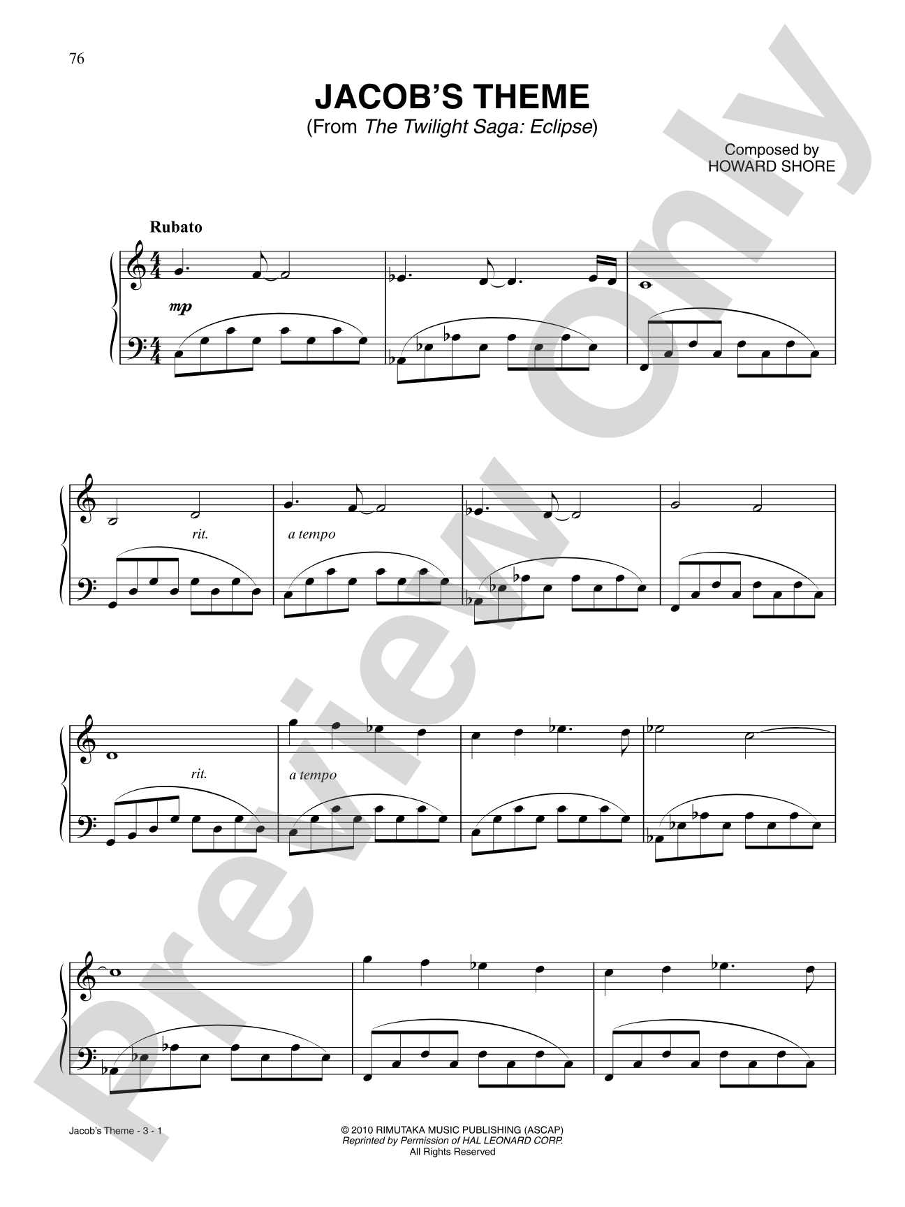 Jacob's Theme: Piano