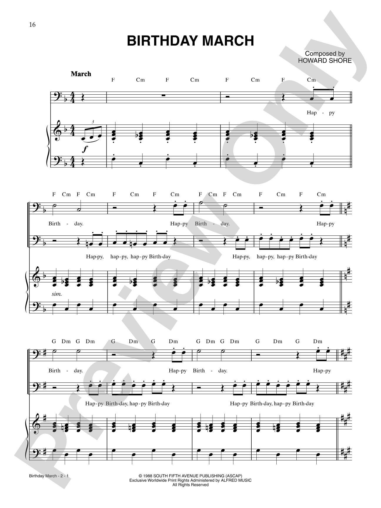 Birthday March: Piano/Vocal/Chords