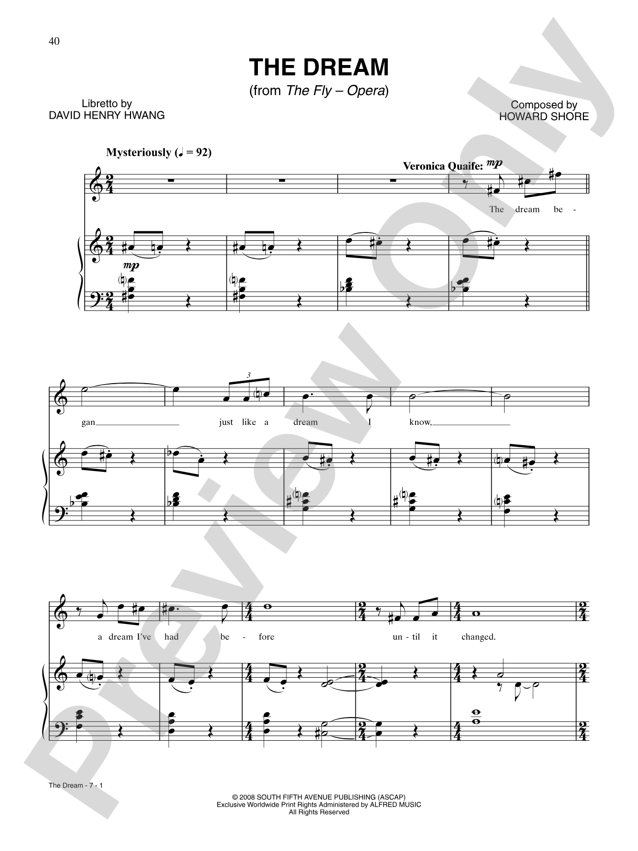 The Dream: Piano/Vocal/Chords