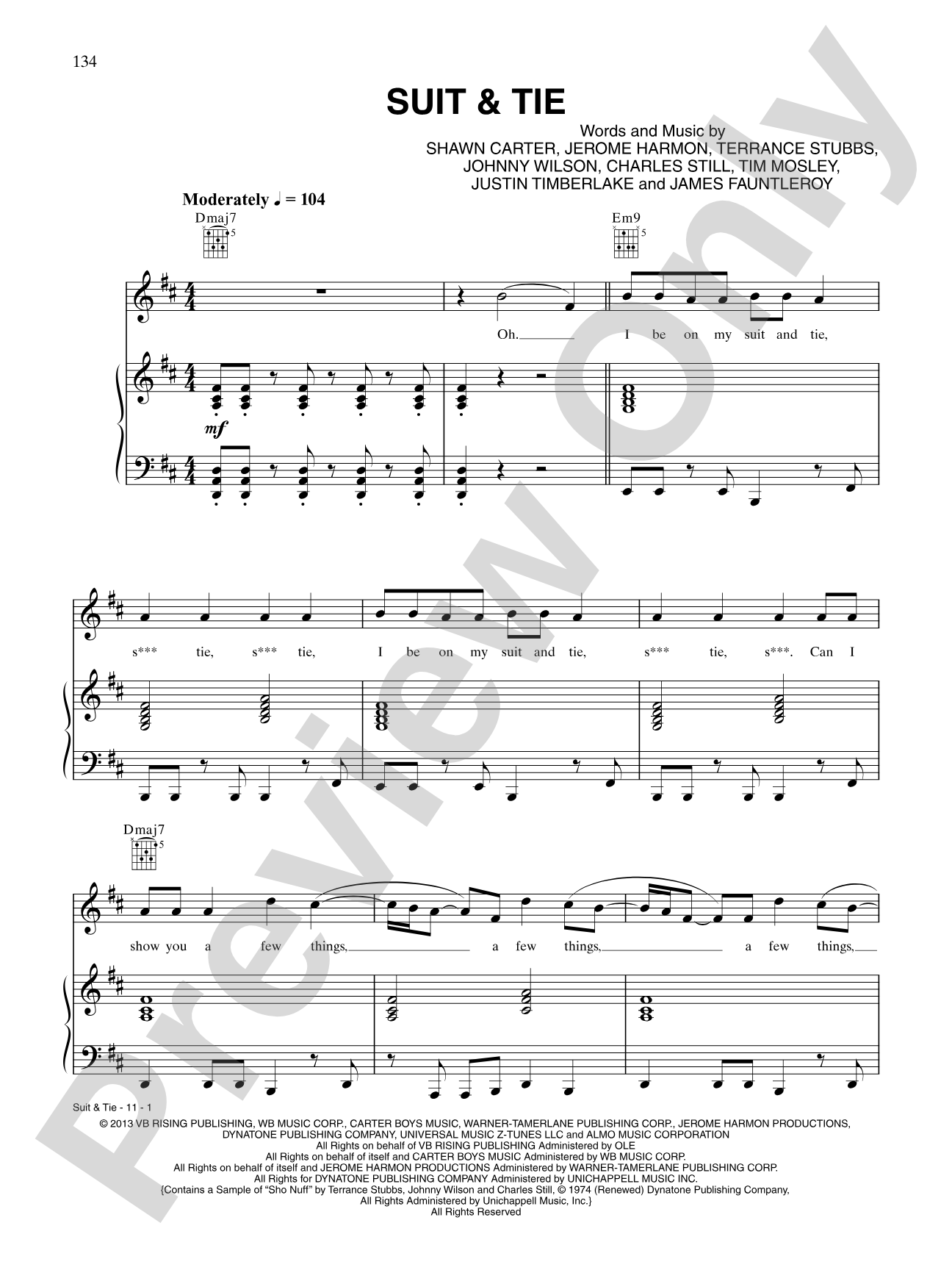 Suit & Tie: Piano/Vocal/Chords