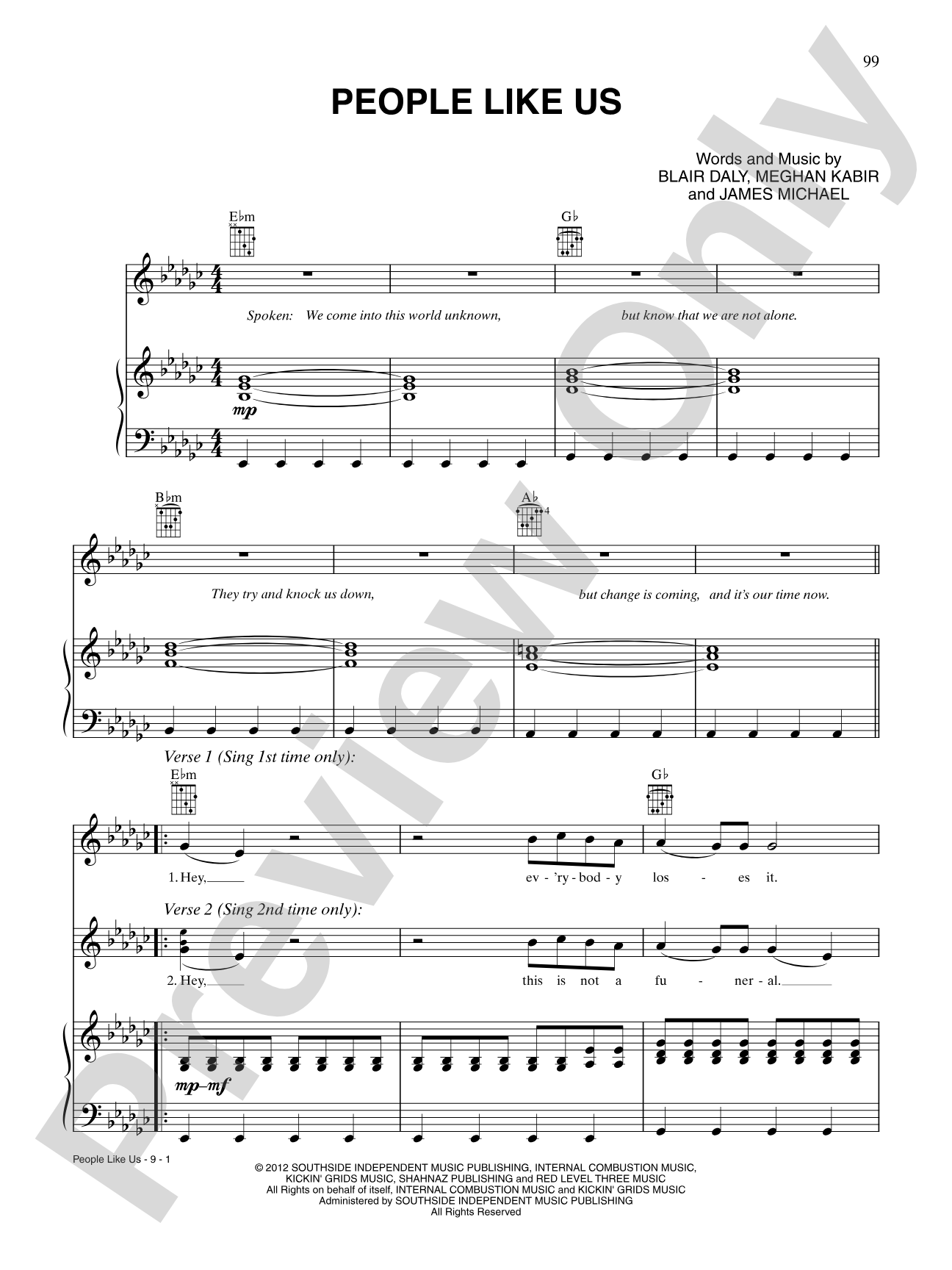 People Like Us: Piano/Vocal/Chords