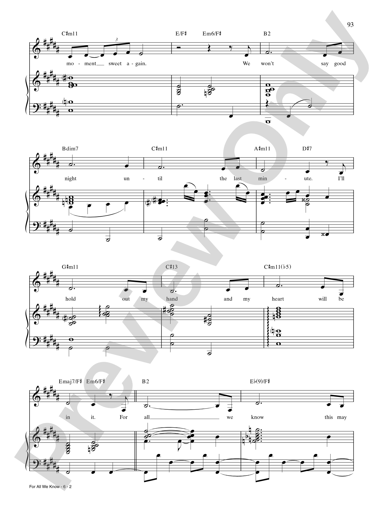 For All We Know: Piano/Vocal/Chords