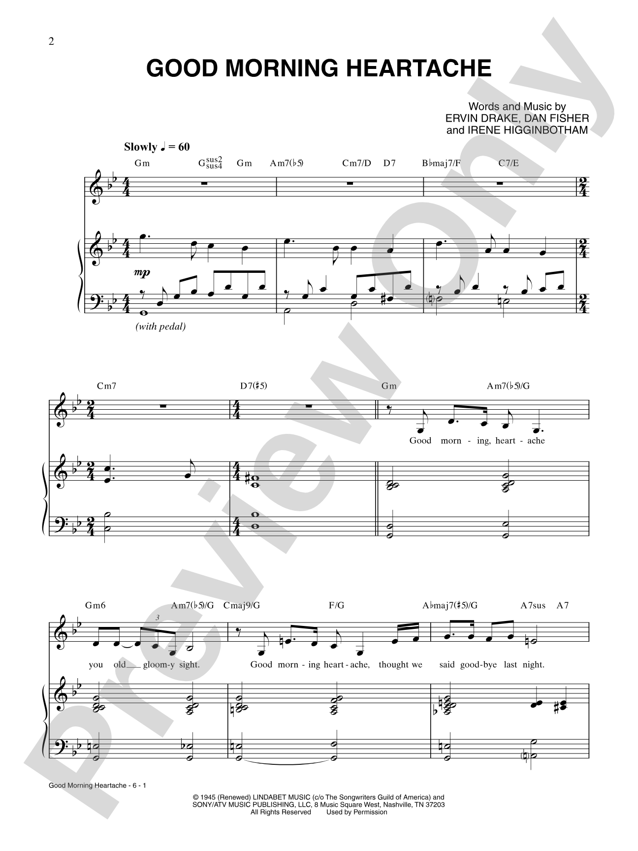 Good Morning Heartache: Piano/Vocal/Chords
