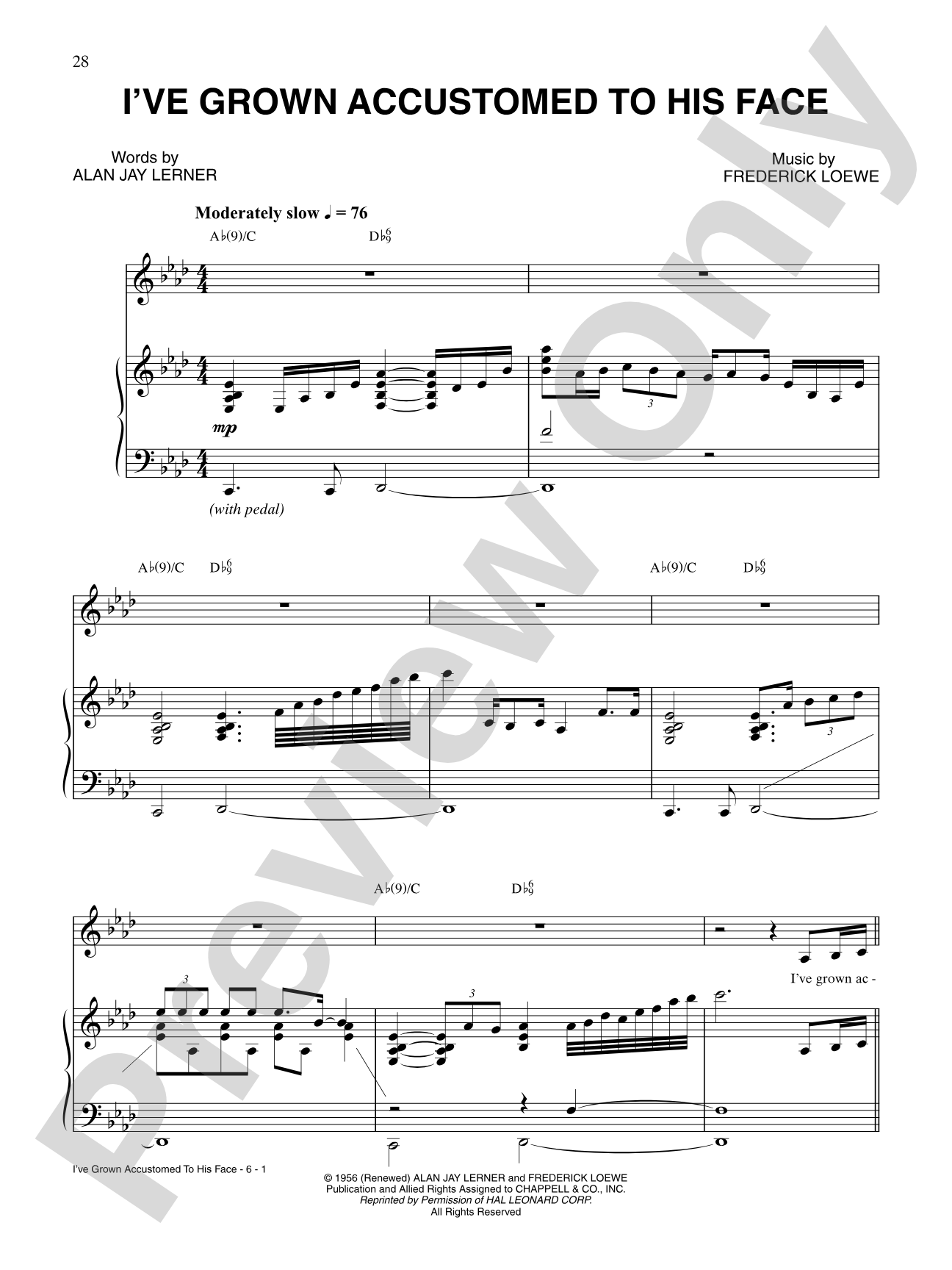 I've Grown Accustomed to His Face: Piano/Vocal/Chords