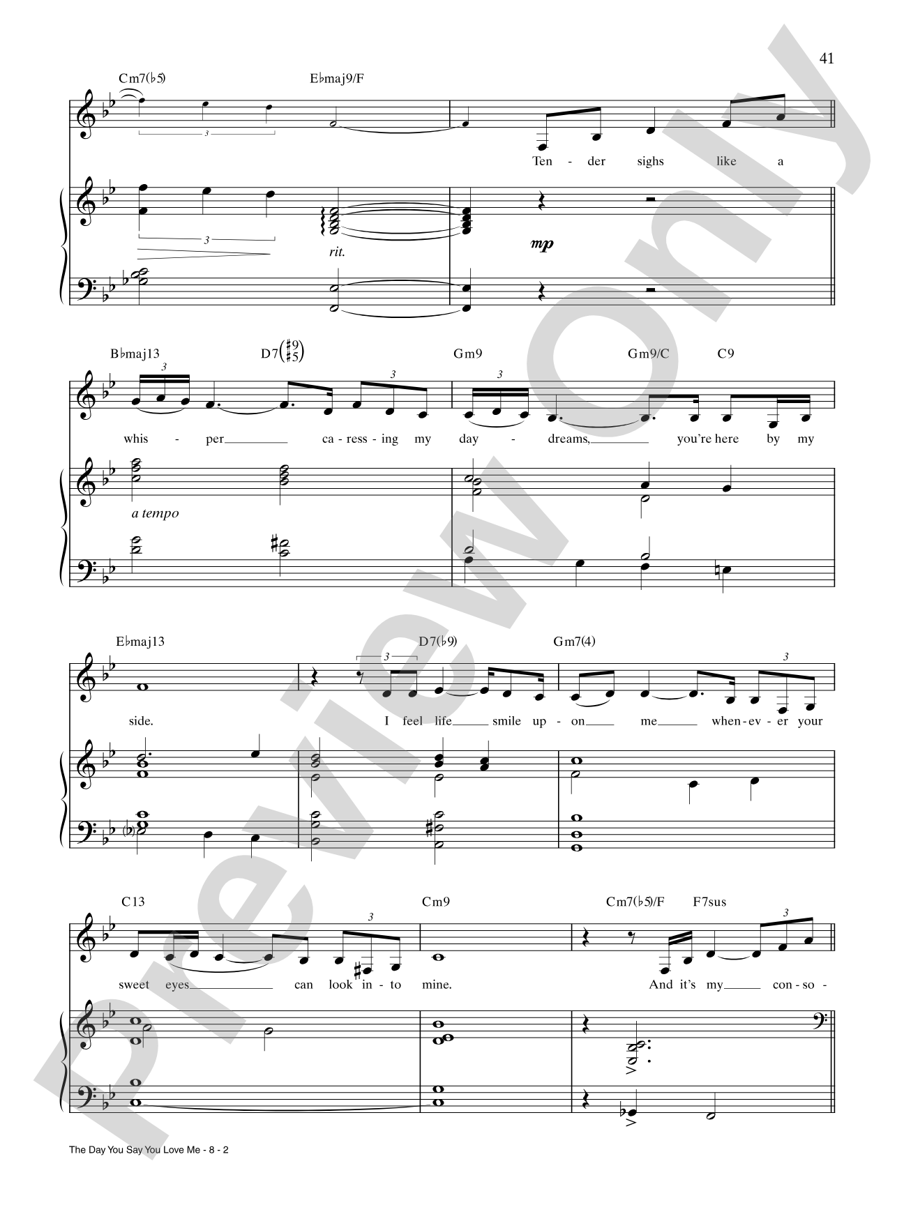 They Day You Say You Love Me: Piano/Vocal/Chords