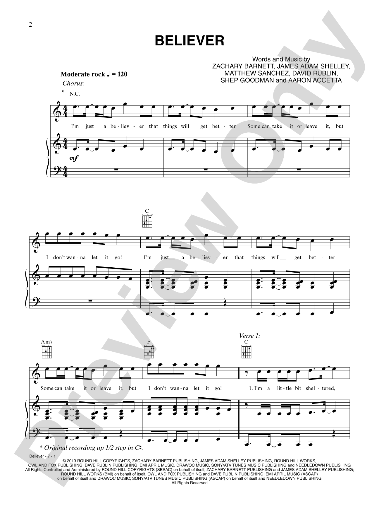 Believer: Piano/Vocal/Chords