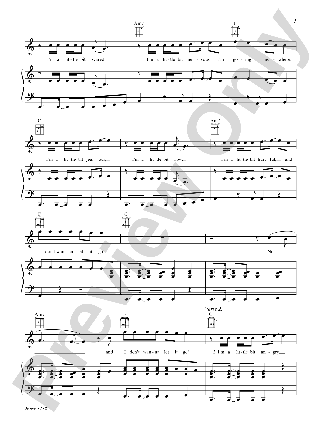 Believer: Piano/Vocal/Chords