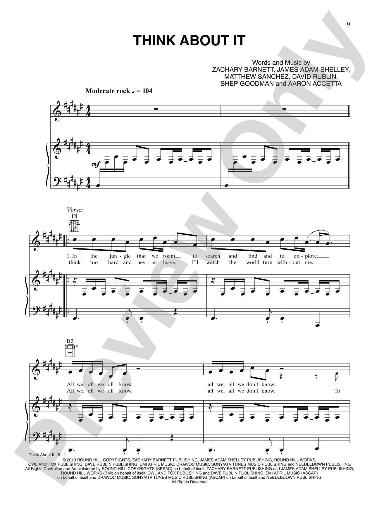 Think About It: Piano/Vocal/Chords