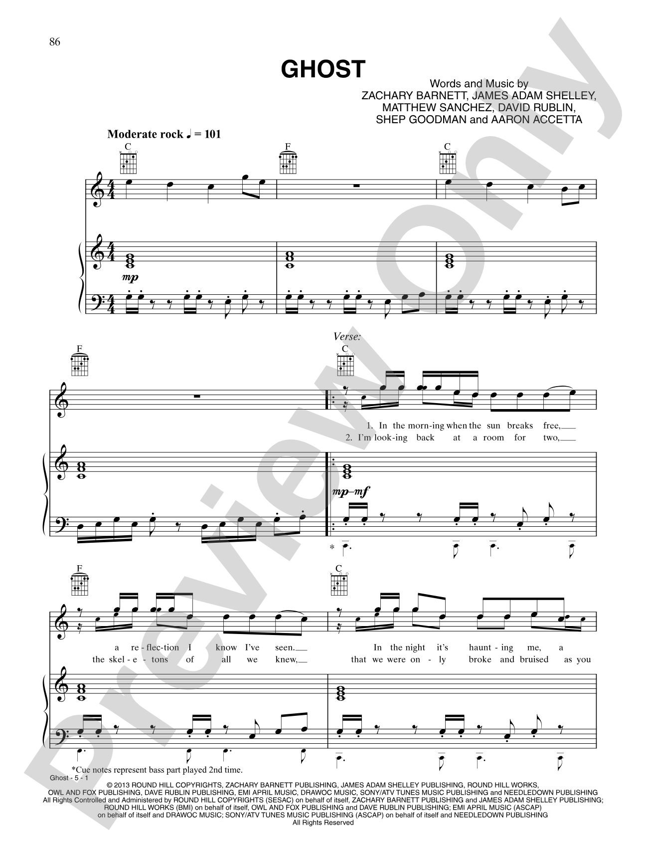 Ghost: Piano/Vocal/Chords