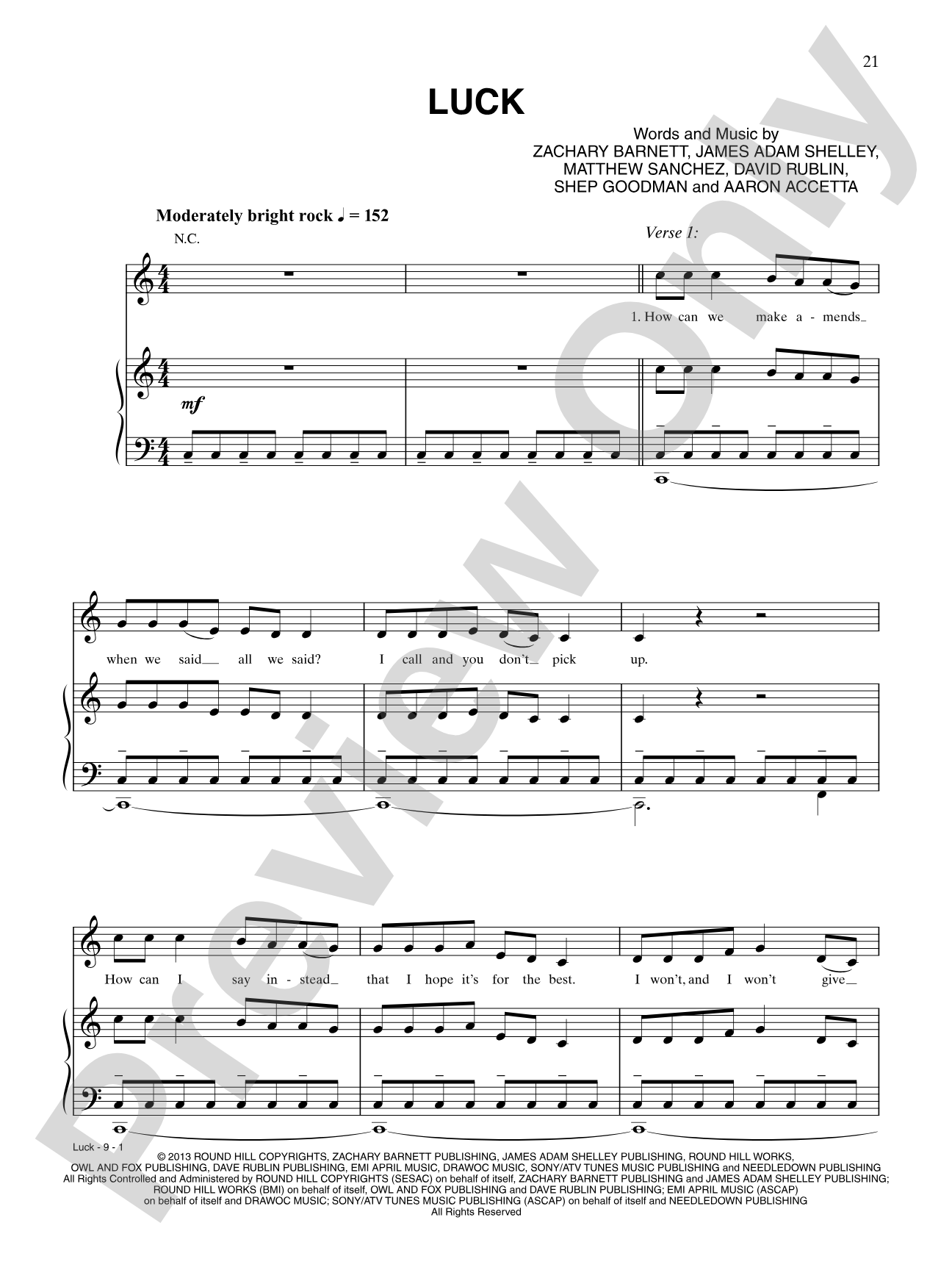 Luck: Piano/Vocal/Chords