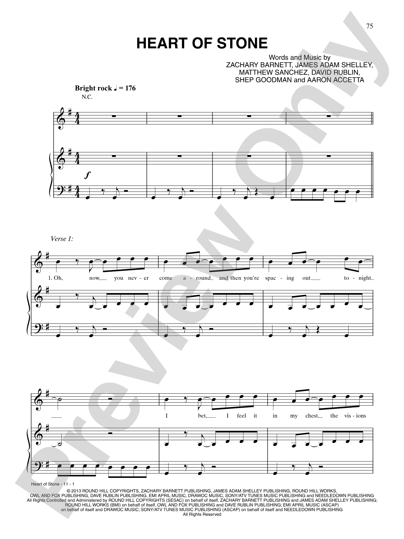 Heart of Stone: Piano/Vocal/Chords