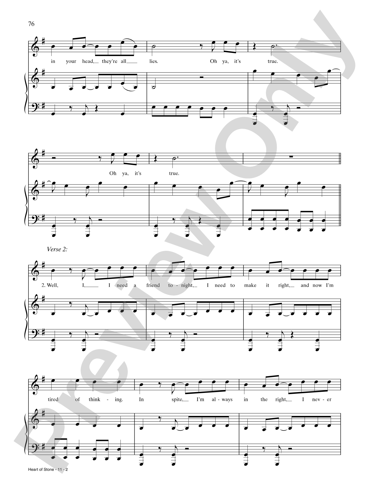 Heart of Stone: Piano/Vocal/Chords