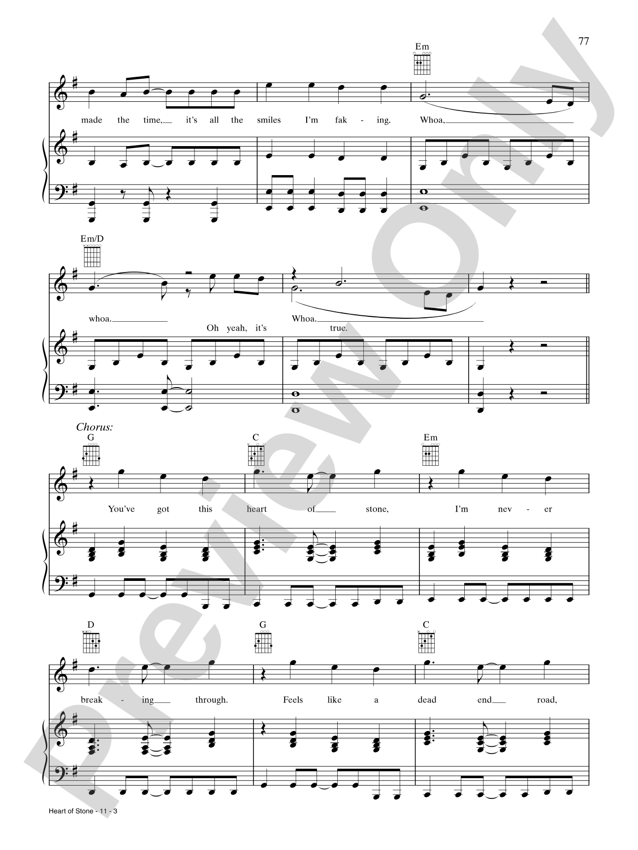 Heart of Stone: Piano/Vocal/Chords