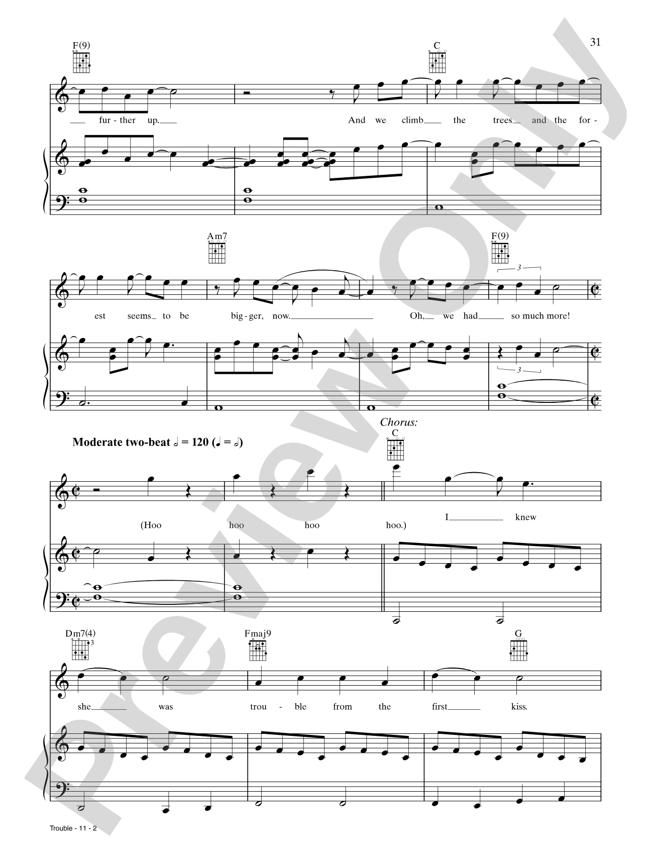 Trouble: Piano/Vocal/Chords