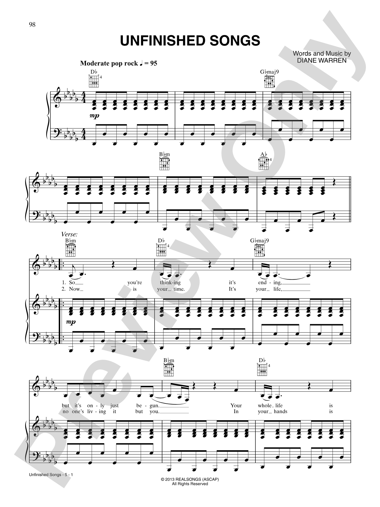 Unfinished Songs: Piano/Vocal/Chords