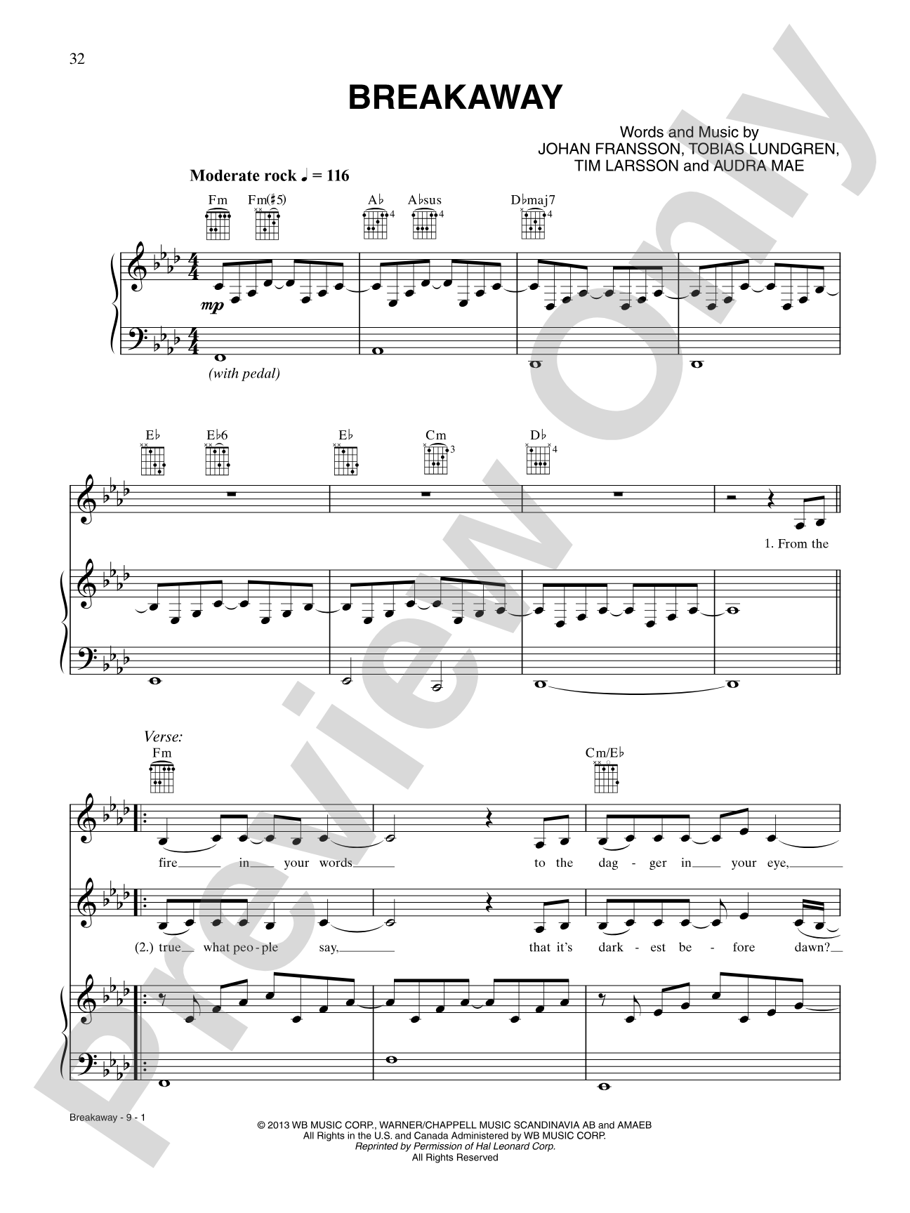 Breakaway: Piano/Vocal/Chords