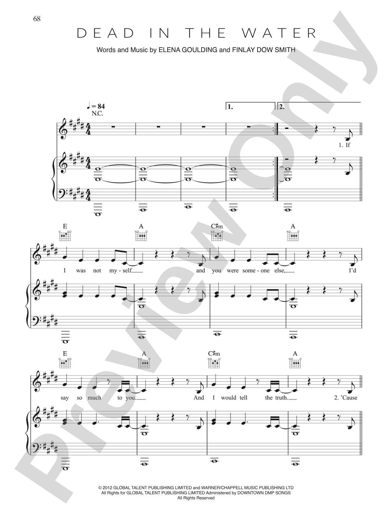 Dead in the Water: Piano/Vocal/Chords