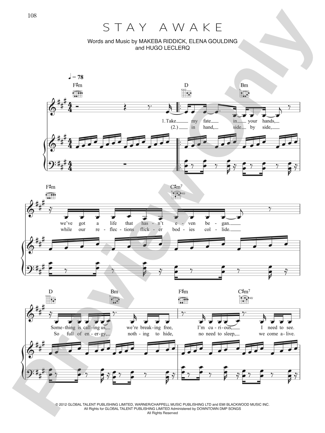 Stay Awake: Piano/Vocal/Chords