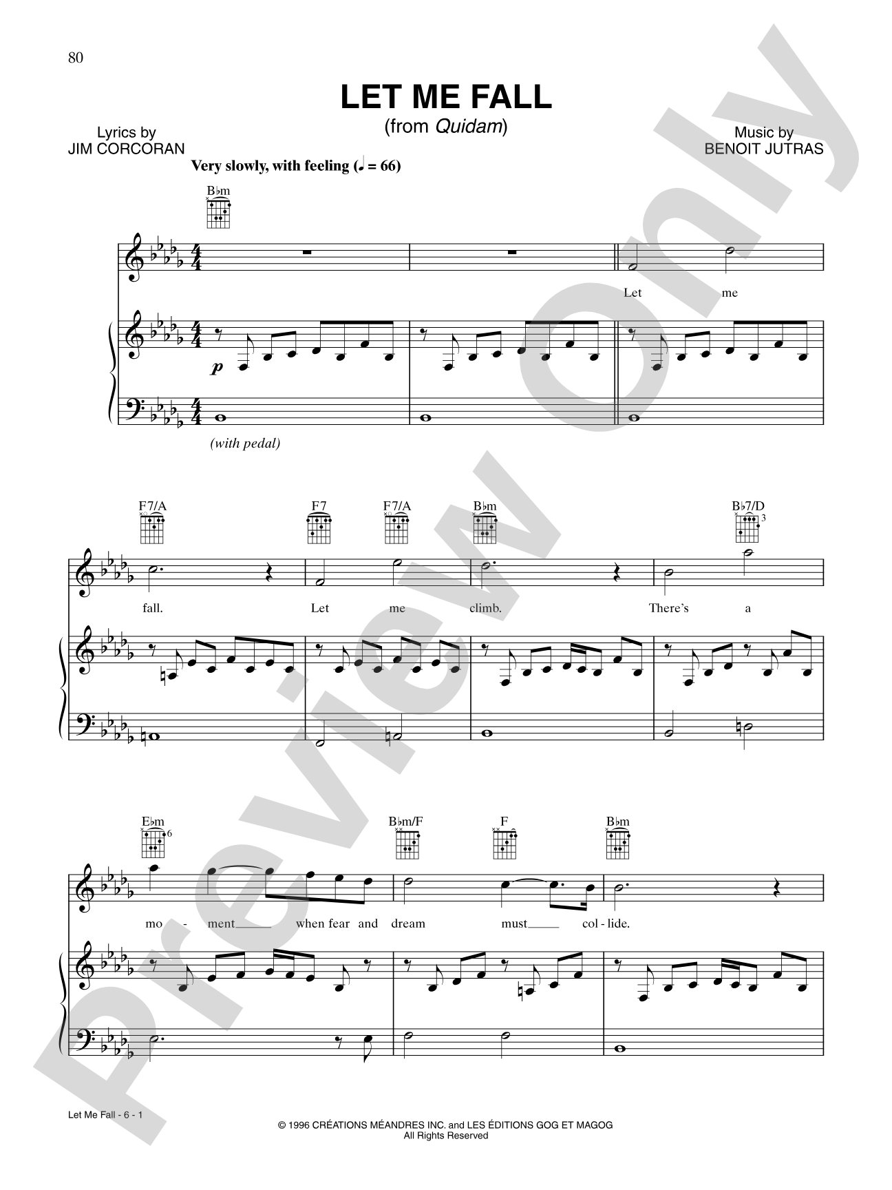Let Me Fall: Piano/Vocal/Chords