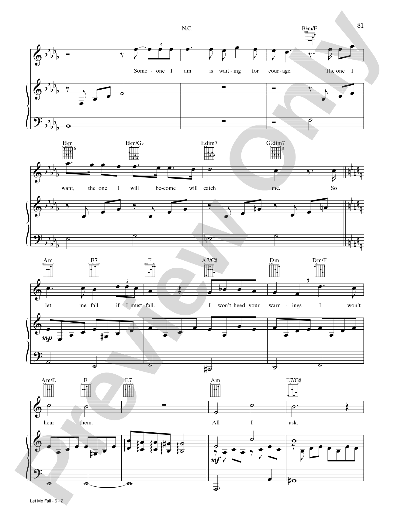 Let Me Fall: Piano/Vocal/Chords