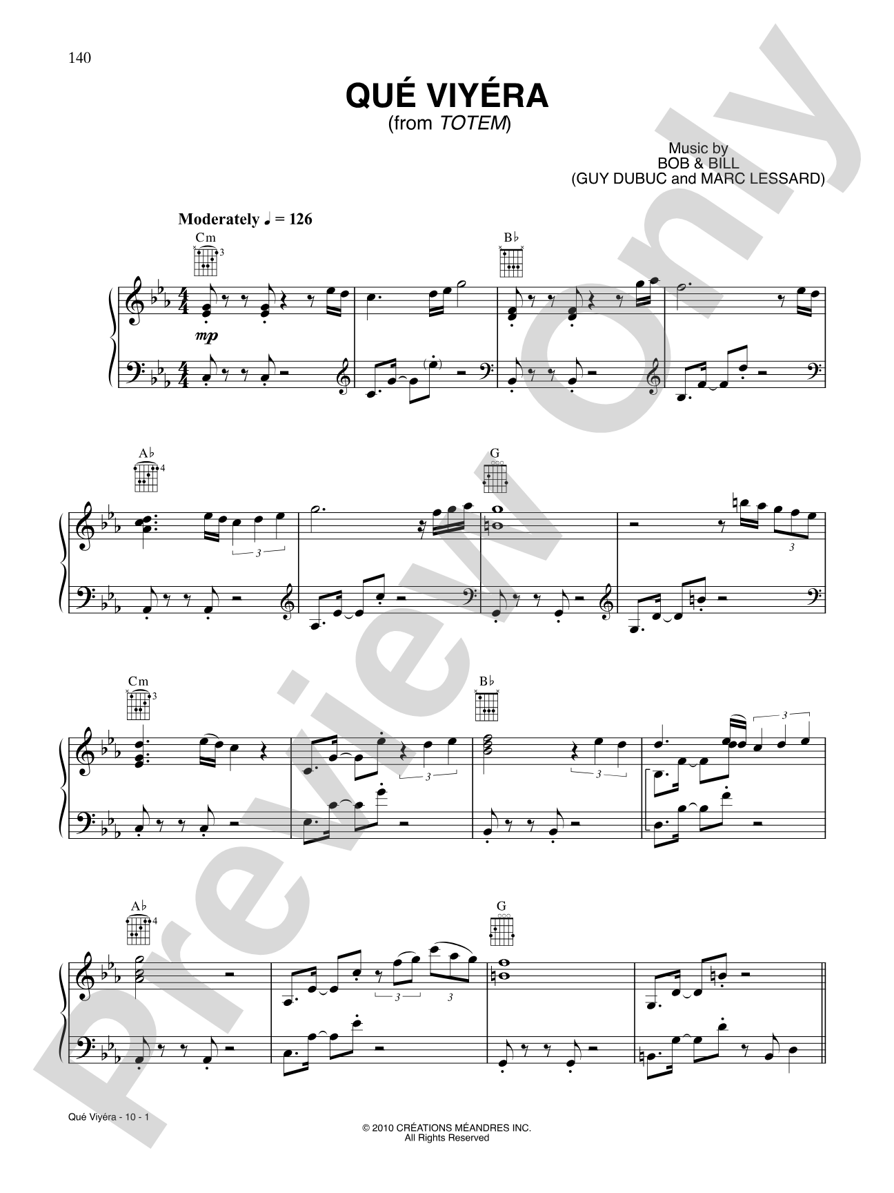 Qué Viyéra: Piano/Vocal/Chords