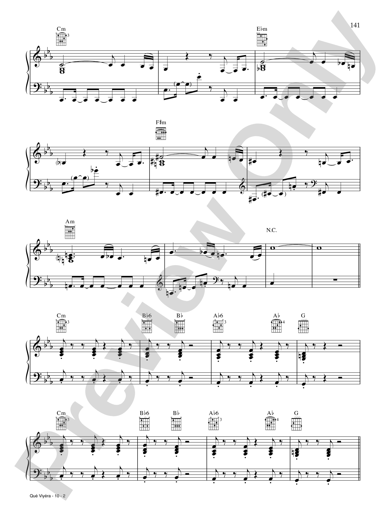 Qué Viyéra: Piano/Vocal/Chords
