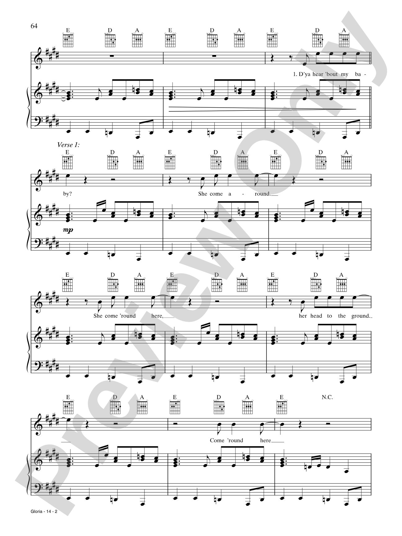 Gloria: Piano/Vocal/Chords
