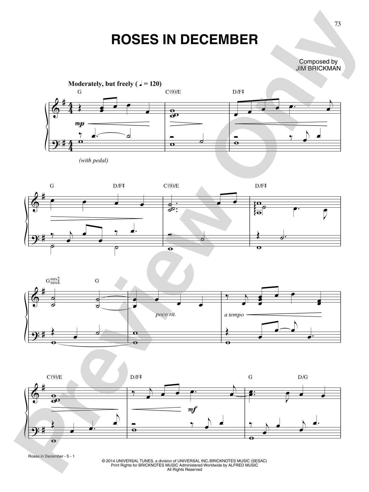 Roses in December: Piano/Vocal/Chords