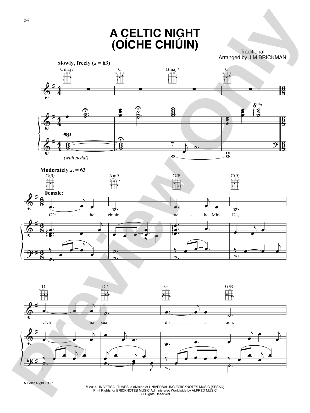 A Celtic Night (Oíche Chiúin): Piano/Vocal/Chords