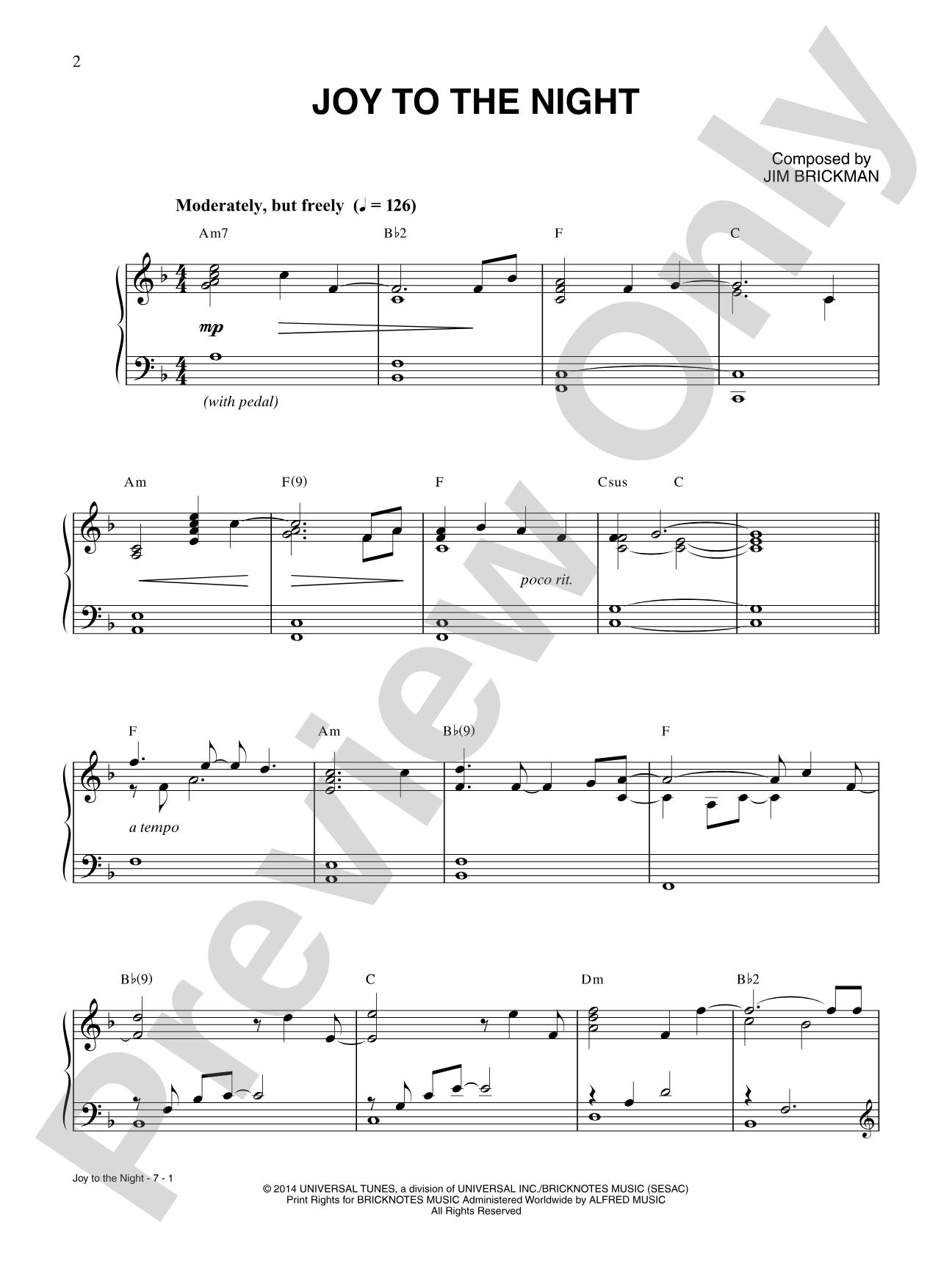 Joy to the Night: Piano/Vocal/Chords