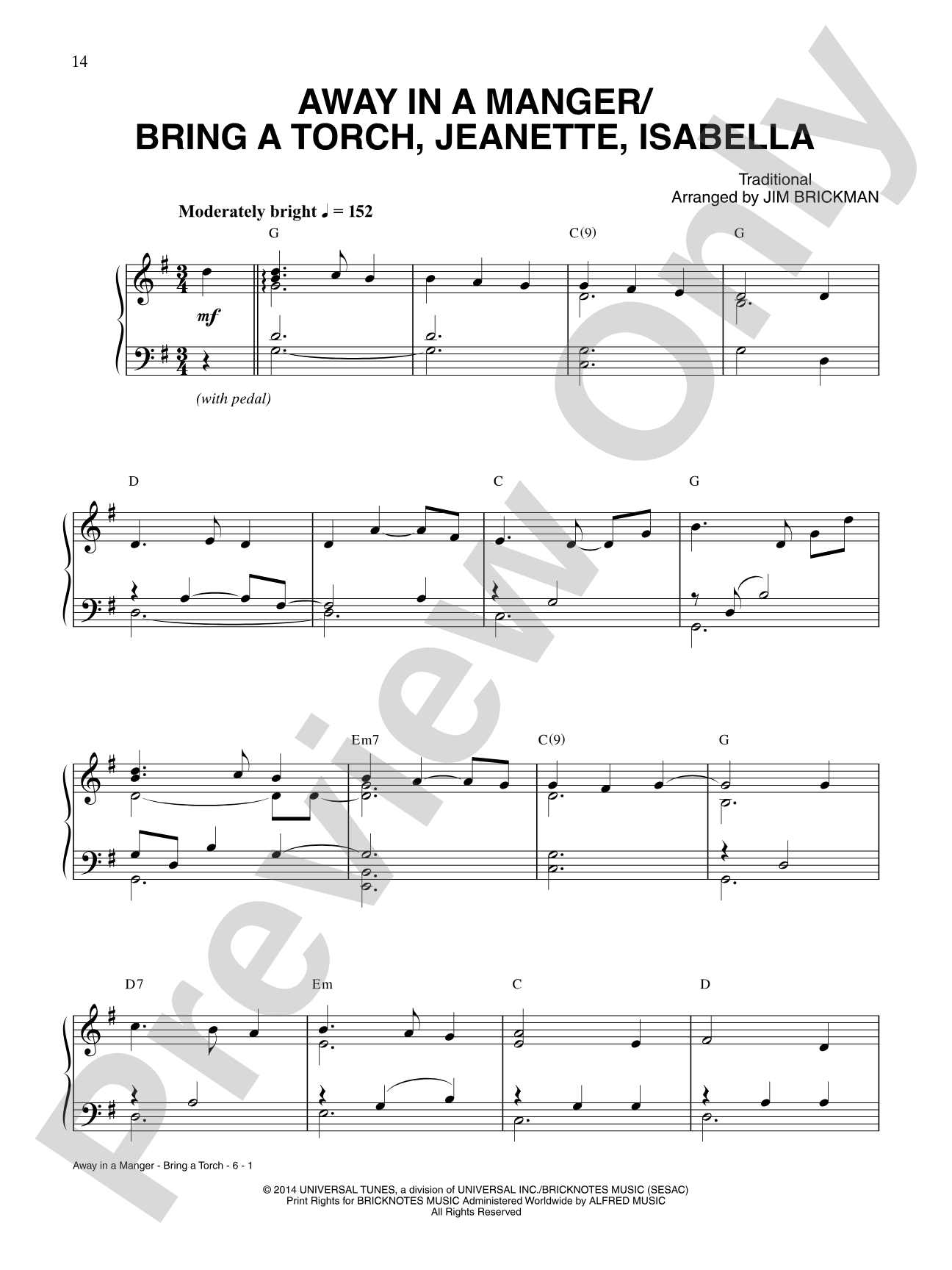 Away in a Manger/Bring a Torch, Jeanette, Isabella: Piano/Vocal/Chords