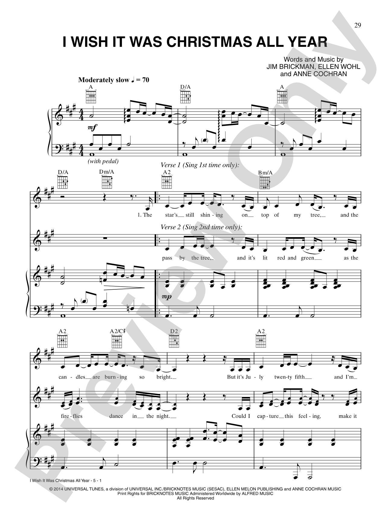 I Wish It Was Christmas All Year: Piano/Vocal/Chords