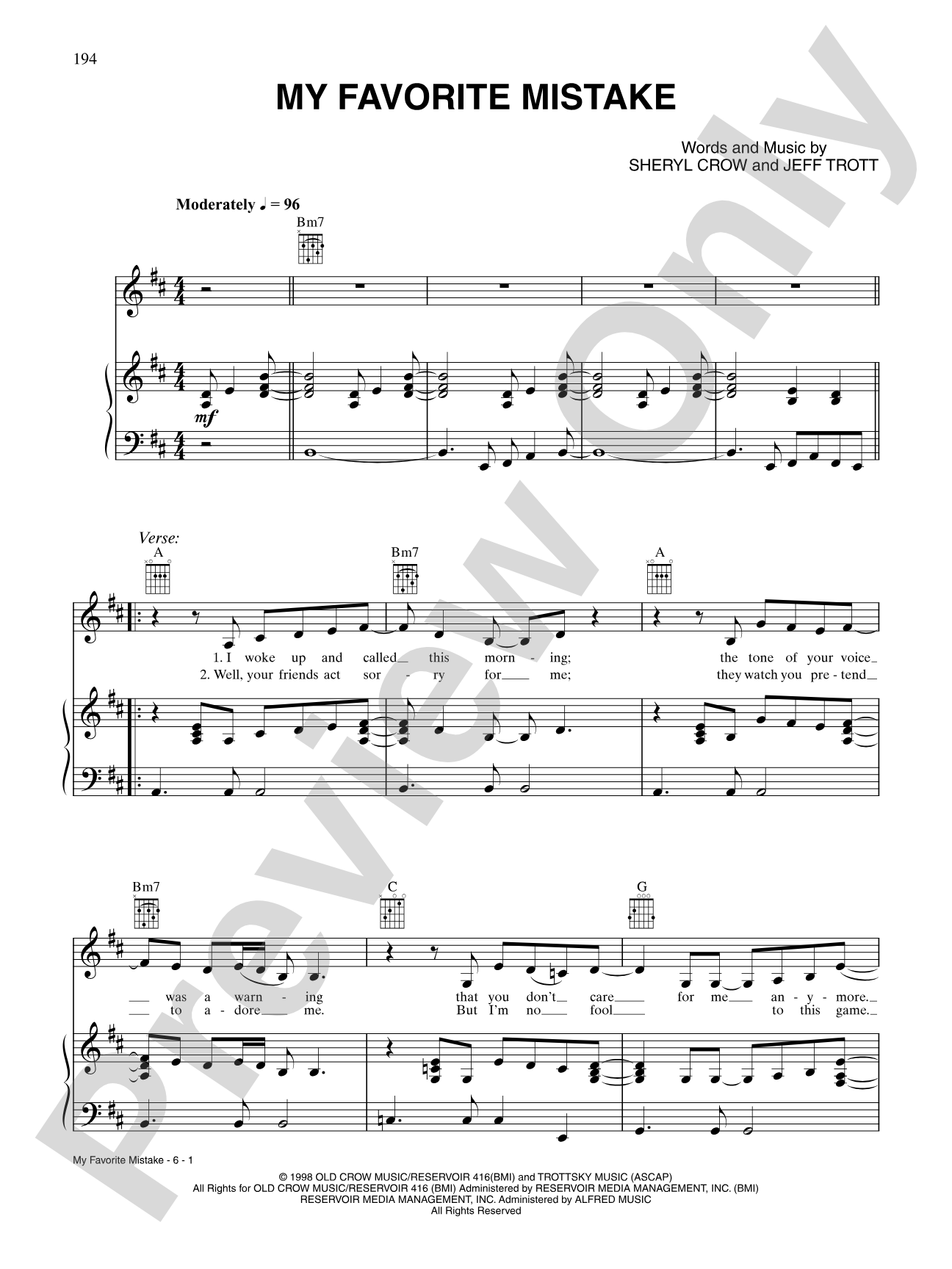 My Favorite Mistake: Piano/Vocal/Chords