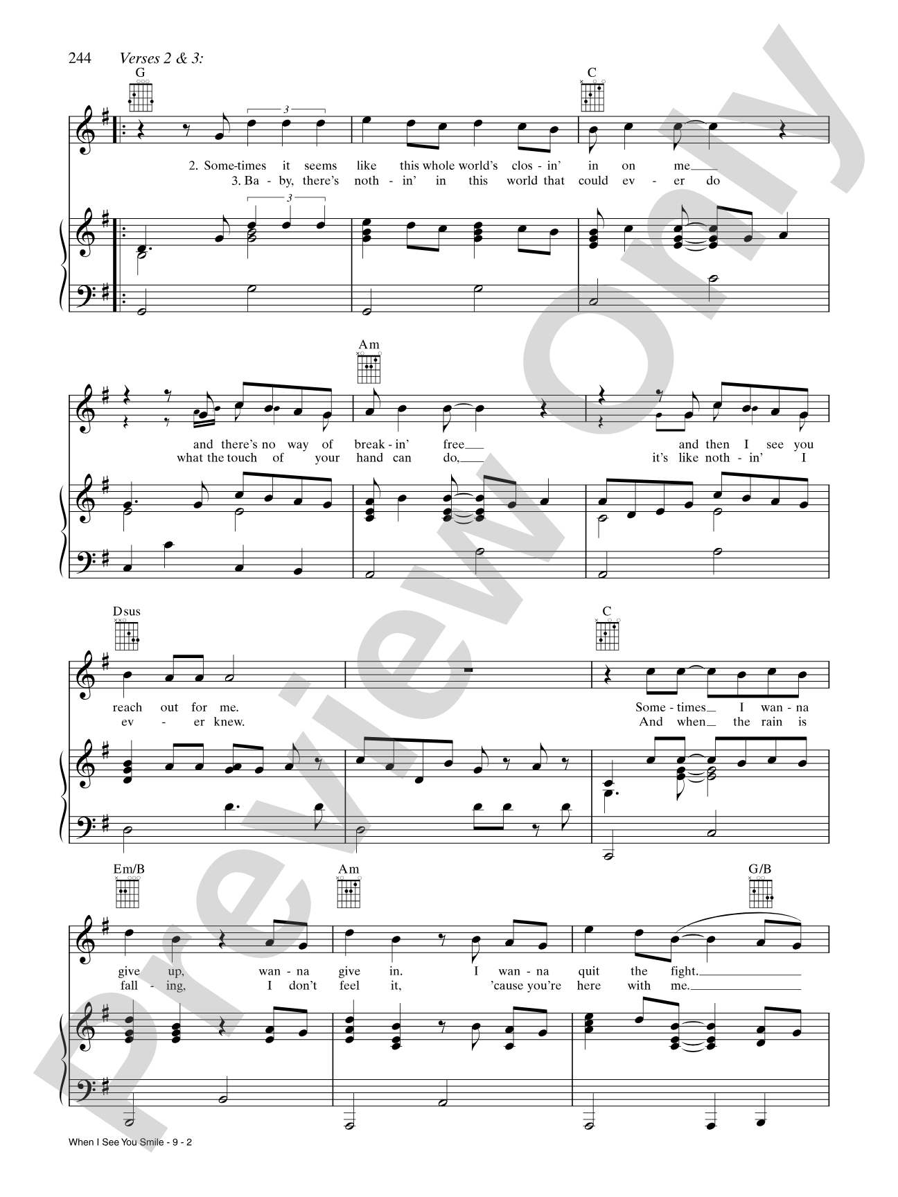 When I See You Smile: Piano/Vocal/Chords