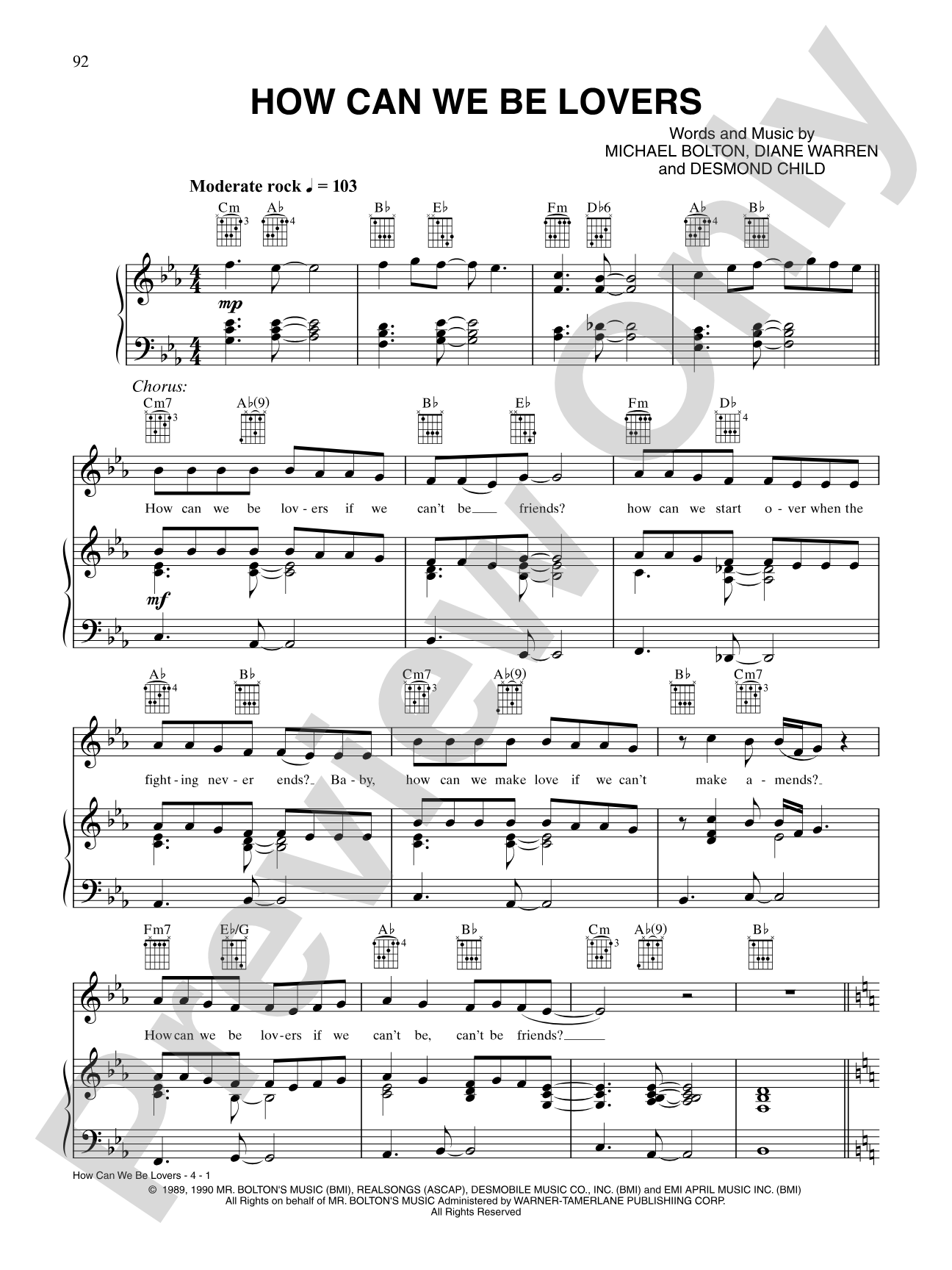 How Can We Be Lovers: Piano/Vocal/Chords