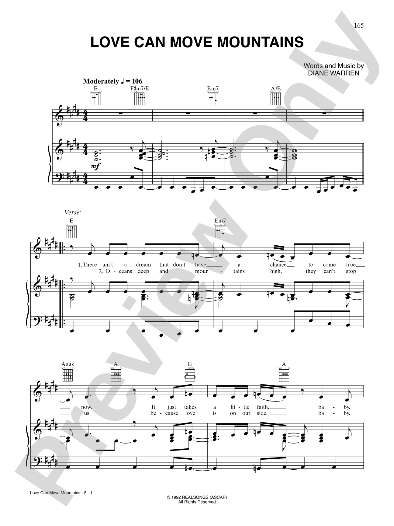 Love Can Move Mountains: Piano/Vocal/Chords