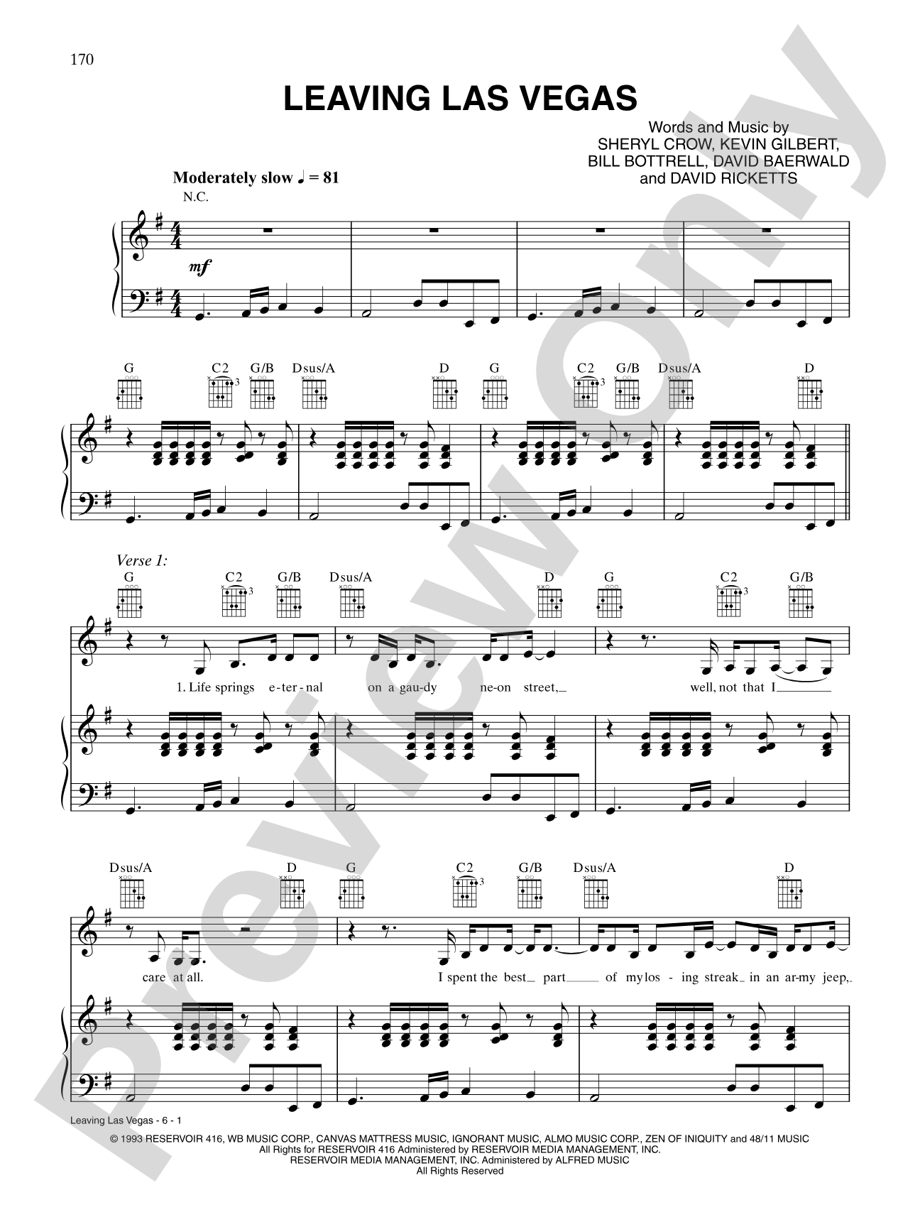 Leaving Las Vegas: Piano/Vocal/Chords