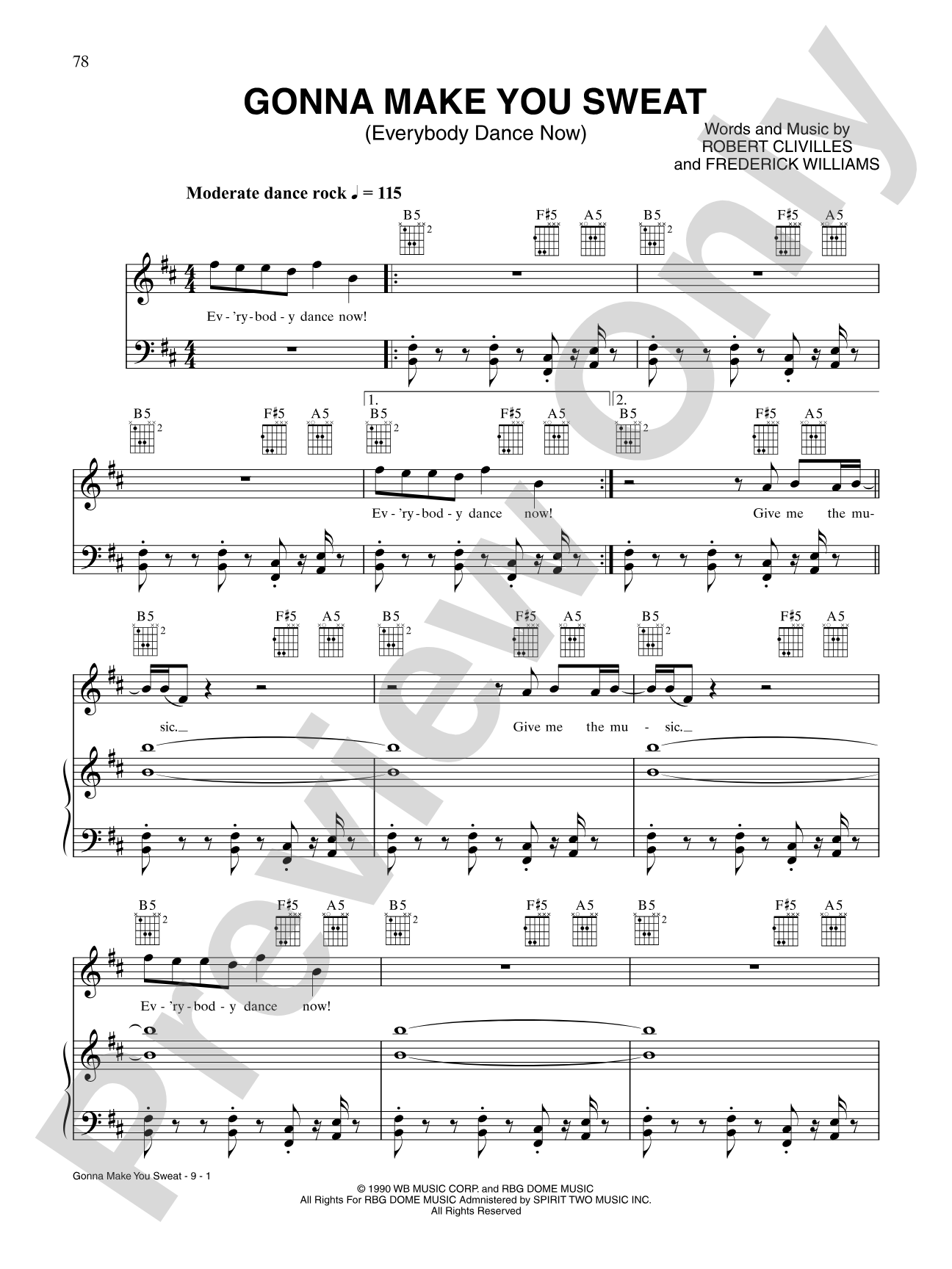 Gonna Make You Sweat (Everybody Dance Now): Piano/Vocal/Chords